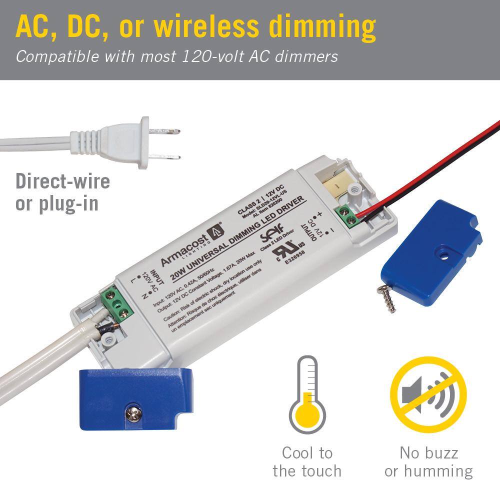Universal Dimmable 12V 20W LED Driver with Detachable AC Cord