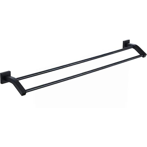 2 Bars 24 in. Wall Mounted Heavy Duty Stainless Steel Towel Bars in Matte Black, Easy Installation, Towel Holder