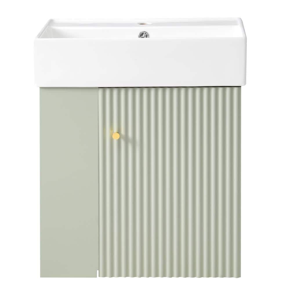 21.6 in. Single Sink Wall-mounted Green Bath Vanity with White Ceramic Top and Left Side Storage Unassembled price history on PriceWatchPro