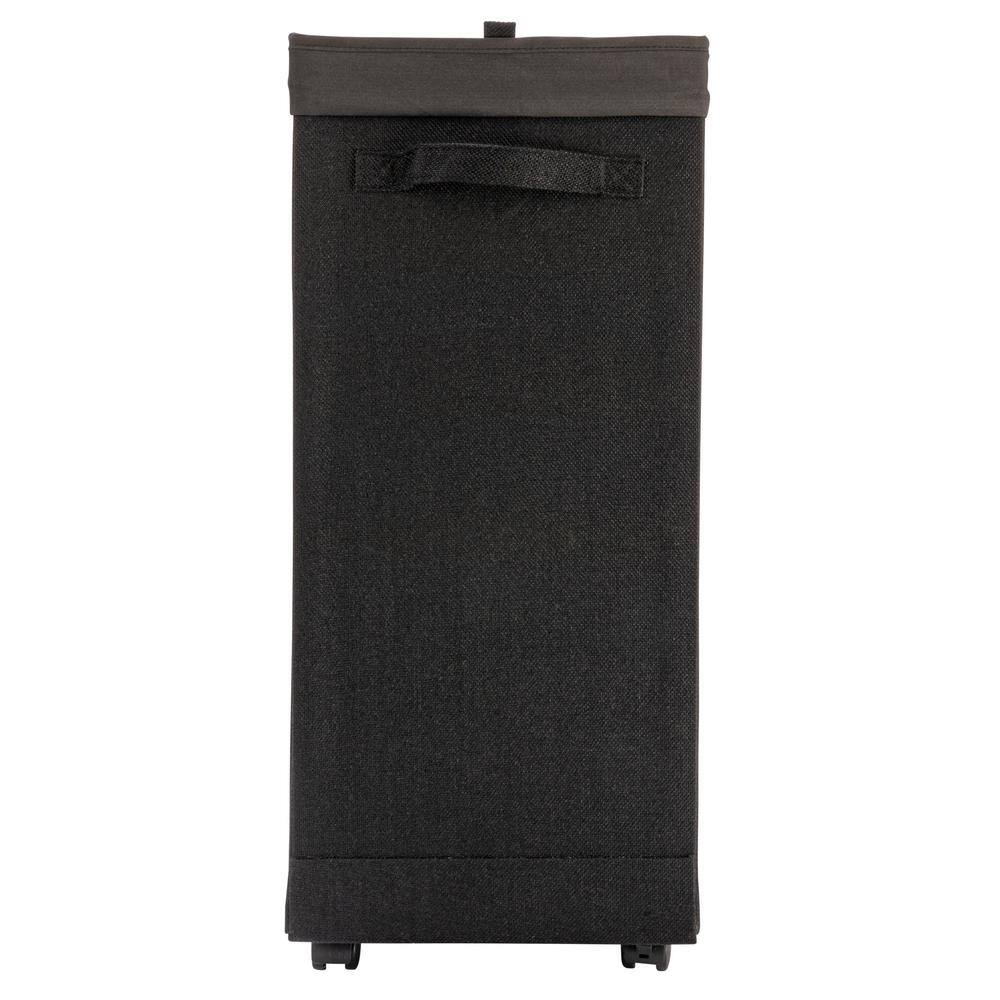 Black Collapsible Polylinen Laundry Hamper with Wheels and Lid