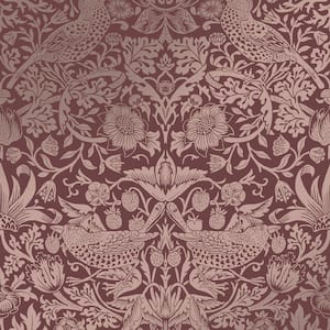 William Morris At Home Strawberry Thief Fibrous Burgundy Wallpaper