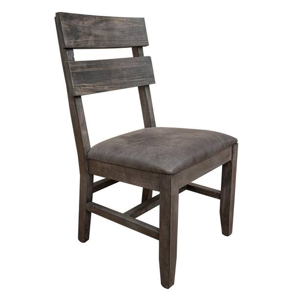 Benjara Gray Faux Leather Wooden Frame Dining Chair (Set of 2)