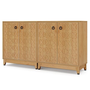 Ahlivia Oak Wood 57.48 in. W Buffet Cabinet Sideboards with 2-Door and Open Tabletop Storage