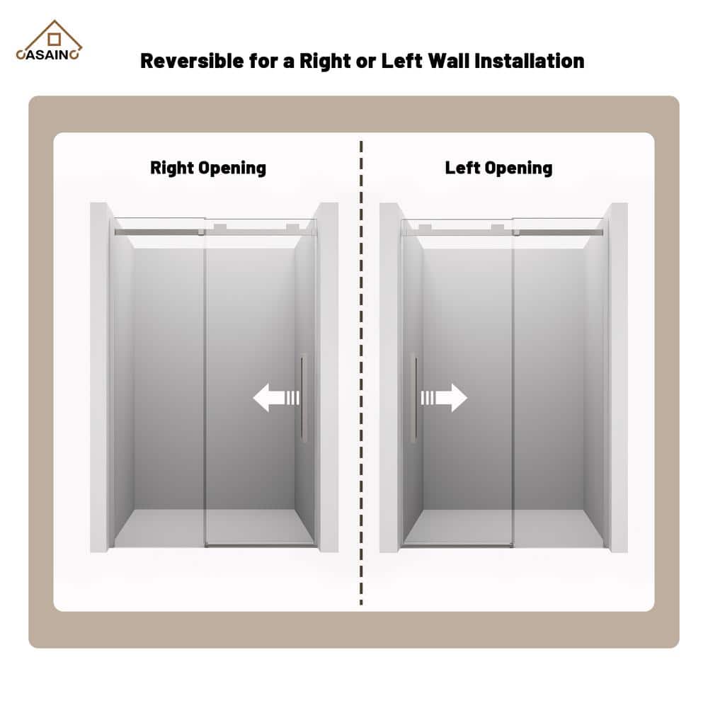 48" x 76" Frameless Brushed Nickel Sliding Shower Door