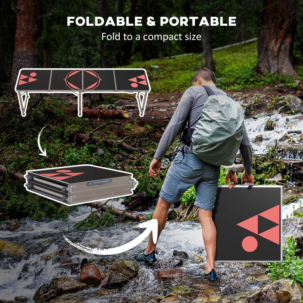 94.5'' Black and Red Aluminum Folding Camping Table