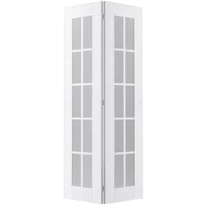 Paola 36 in. x 80 in. 10-Lite Frosted Glass Bianco Noble Wood Composite Bi-fold Door