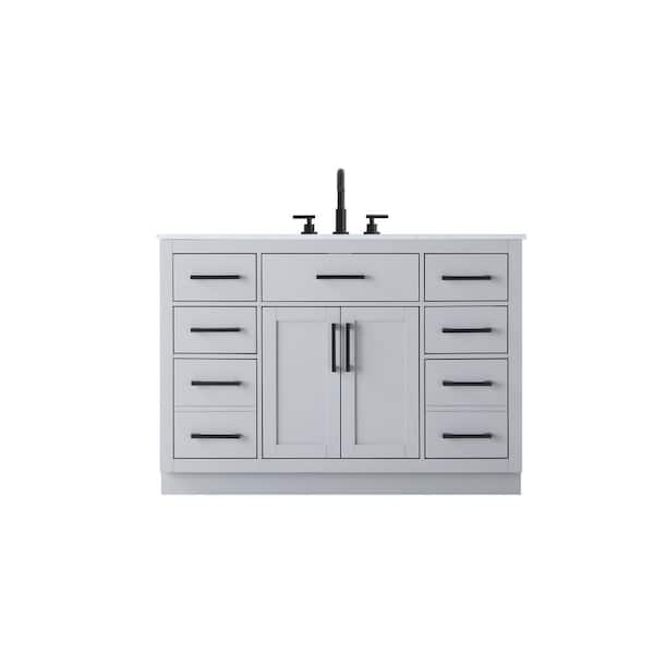 48 in. Single Sink Grey Bath Vanity with White Engineered Marble Top