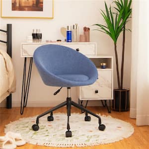 Adjustable Swivel Accent Chair Linen Office Chair Round Back Vanity Chair Blue