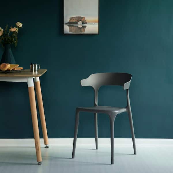 FABULAXE Modern Plastic Outdoor Dining Chair with Open U