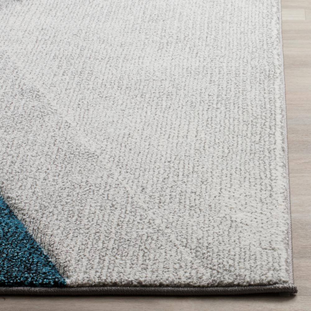 Gray and Teal Geometric Synthetic Runner Rug, 2'3" x 16'