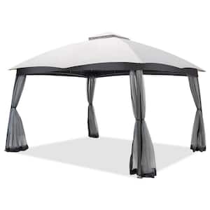 10 ft. x 12 ft. Gray Patio Double-Vent Canopy with Privacy Netting and 4 Sandbags