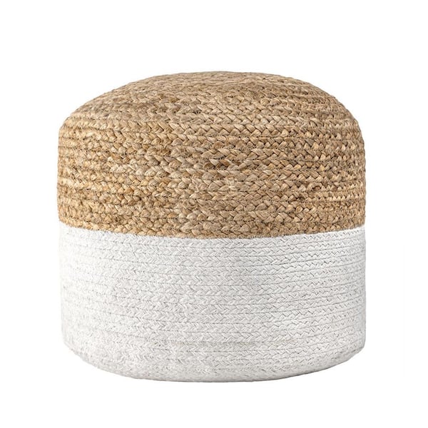 nuLOOM Janis Braided Jute Filled Ottoman Natural Round Pouf