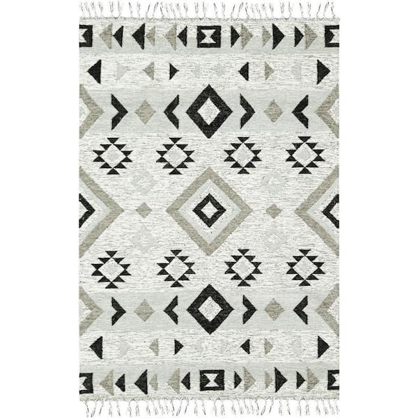 8 ft. Round Ivory, Blue Oriental Washable Area Rug