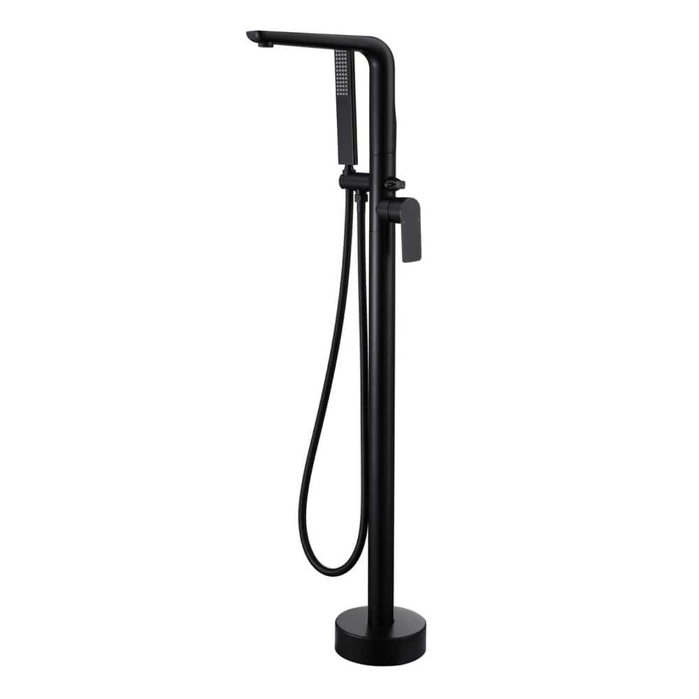 Single-Handle Freestanding Floor Mount Tub Filler Faucet with Hand Shower in Black (Valve Included) -  Satico, SS18009DA