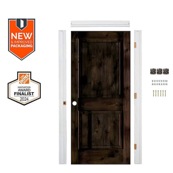 Krosswood Doors Assembly Required 30 in. x 80 in. Knotty Alder Sq. Top Right-Hand Black Stain Wood Interior Door Kit w/Separate Jamb