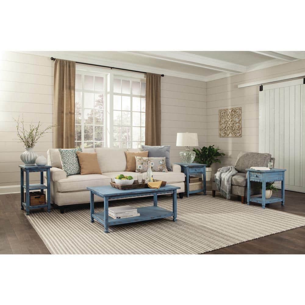 Rustic White Distressed Wood Chairside Table with Storage