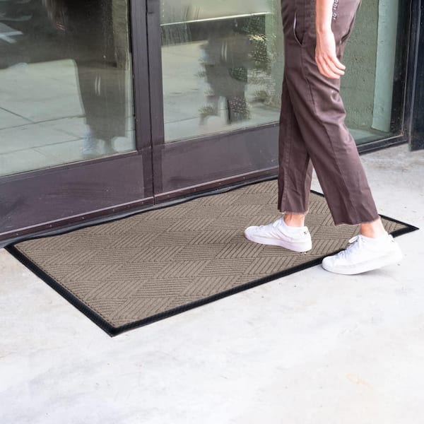 Indoor Outdoor Doormat Beige 36 in. x 60 in. Chevron Floor Mat