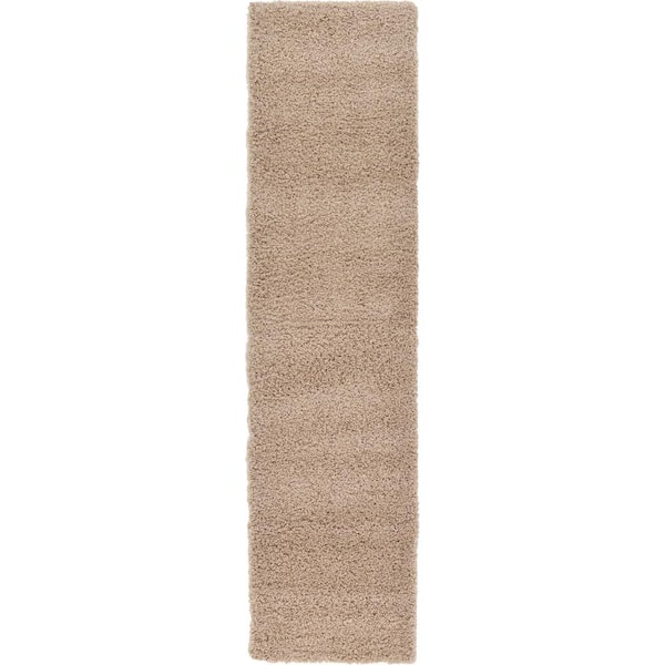 Unique Loom Solid Shag Taupe 10 ft. Runner Rug