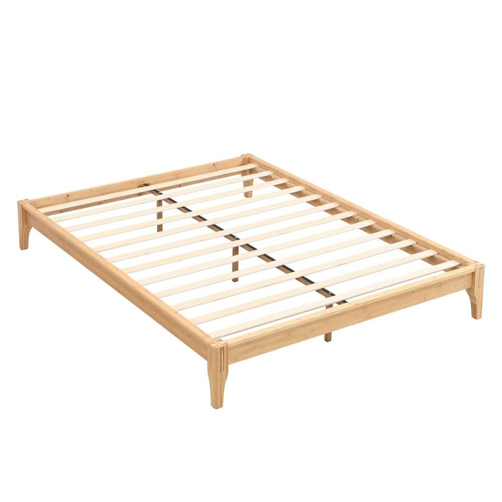 Brown 100% Solid Dry Bamboo Wood Frame Queen Size Platform Bed with Additional Center Support Slats and Legs - thumbnail 5