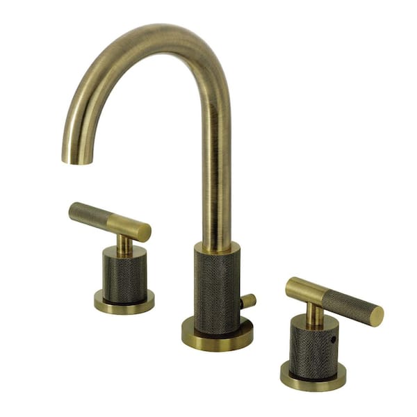 Convergent Deck Mount 2-Handle 8 in. Widespread Bathroom Sink Faucet with Pop-Up Drain in Antique Brass