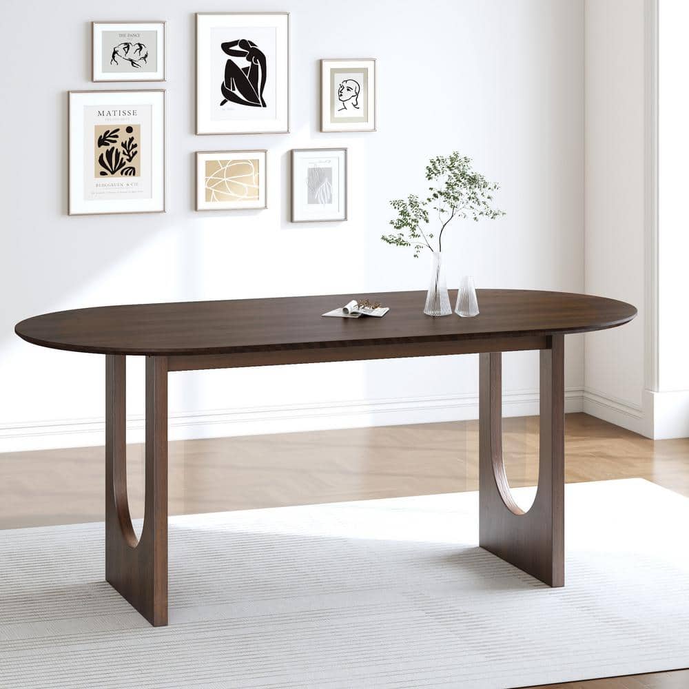 Dovelina Isabella Walnut Color Oak Wood Double Pedestal Base 79 in