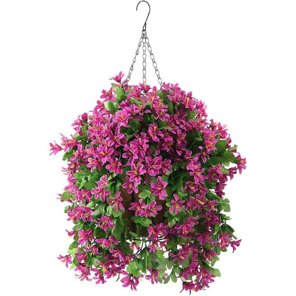 20.1 in. Light Purple Outdoor Artificial Silk Violet in Basket
