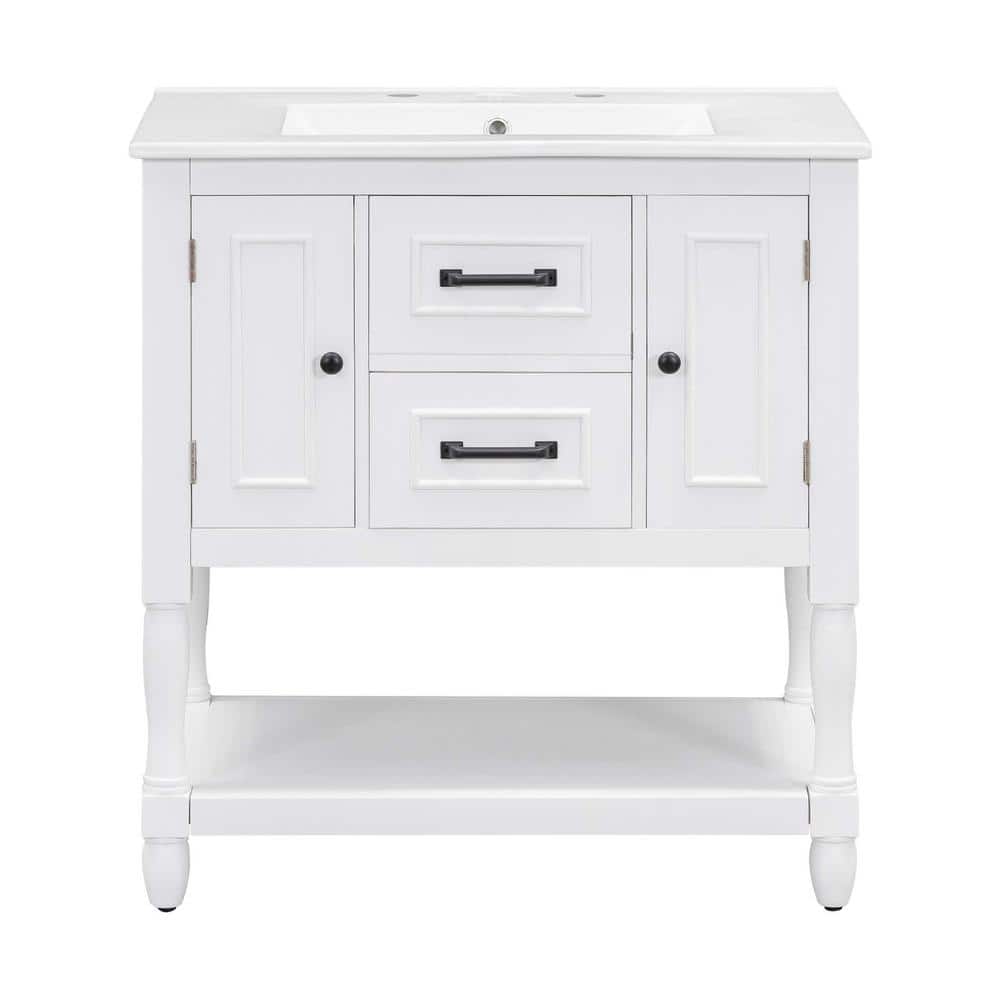 30 in. Minimalism Freestanding Bathroom Vanity White Storage Cabinet with W