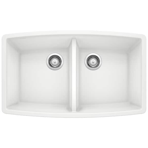 Blanco Performa Undermount Granite 33 in. x 20 in. 50/50 Double Bowl Kitchen Sink in White