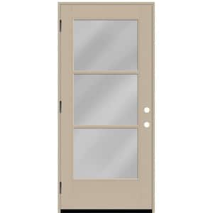 Legacy 32 in. x 80 in. Icon 3-Lite Modern Clear Glass RHOS Sandstone Fiberglass Prehung Front Door