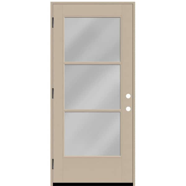 Steves & Sons Legacy 32 in. x 80 in. Icon 3-Lite Modern Clear Glass RHOS Sandstone Fiberglass Prehung Front Door