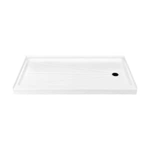 60 in. L x 32 in. W Alcove Shower Pan Base with Right Drain in High Gloss White