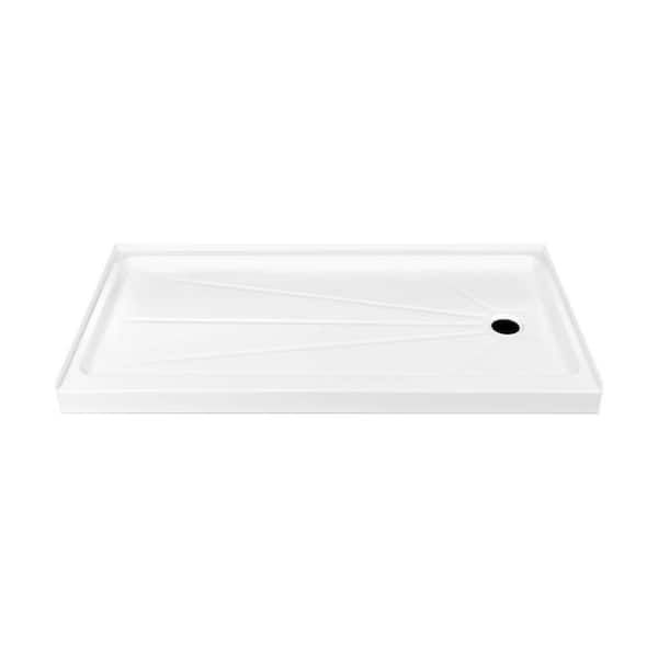 HOROW 60 in. L x 32 in. W Alcove Shower Pan Base with Right Drain in High Gloss White