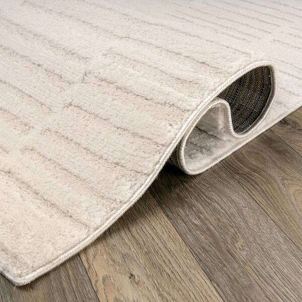 Horizontal Dash Texture Power Loomed Soft Shag High-Low Indoor 2 ft. x 3 ft. White Area Rug