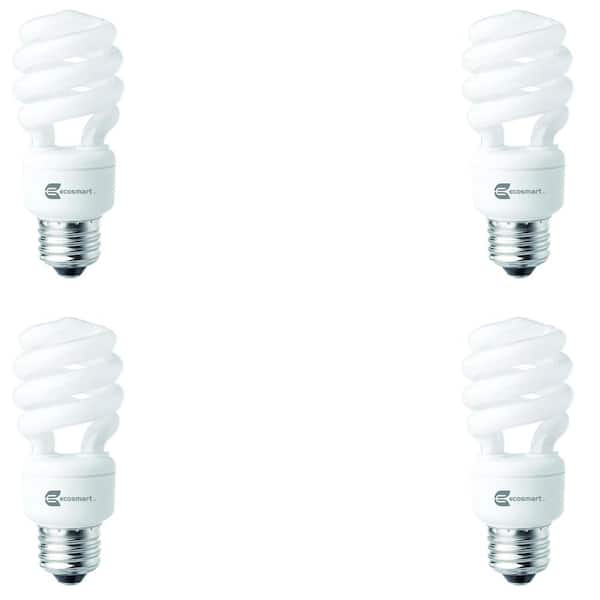 EcoSmart 60-Watt Equivalent Spiral Non-Dimmable CFL Light Bulb Soft White (4-Pack)