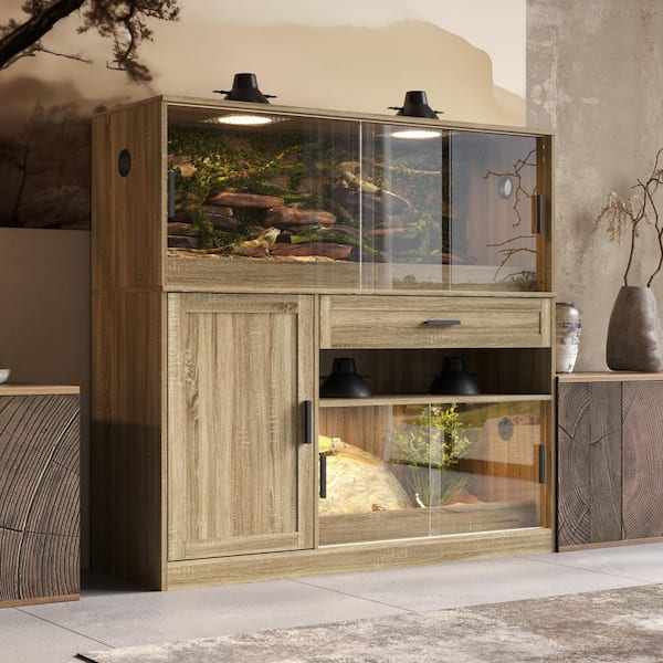 53.15 in. W x 17.72 in. D x51.18 in. H Double Reptile Habitat w/Storage Cabinet for All Types of Reptile, Lizard, Snakes