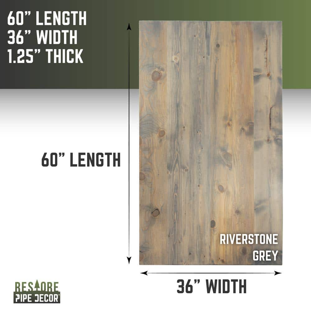 Restore Riverstone Grey Reclaimed Pine Wood Dining Tabletop 60"