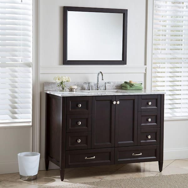 Home Decorators Collection Claxby 49 in. W x 22 in. D Bathroom Vanity in Chocolate with Stone Effect Vanity Top in Winter Mist