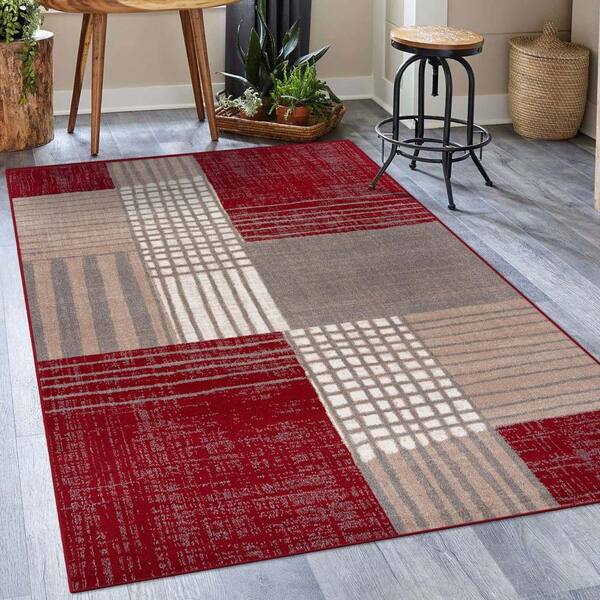 LUXE WEAVERS Incas Collection Modern Plaid Red 5x7 Polypropylene 