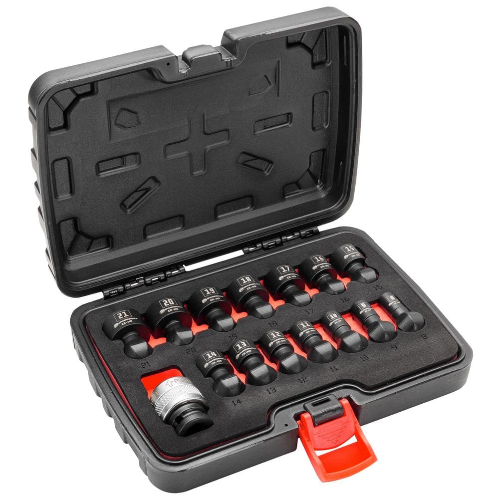 Quick-Change 1/2 in. Drive Metric Swivel Socket Set With Adapter and Carrie