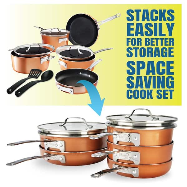 Gotham Steel stackmaster stackable pots and pans 10 piece cookware set as  seen on tv 