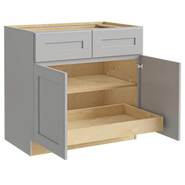 Home Decorators Collection Newport 36 in. W x 24 in. D x 34.5 in. H Assembled Plywood Base Kitchen Cabinet in Pearl Gray with 1ROT Soft Close