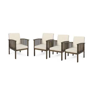 Casa Acacia Grey Wood Outdoor Lounge Chairs with Cream Cushions (4-Pack)