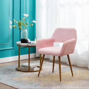 Pink Dining Chair with Faux Fur, Medieval Side Chair with Solid Painted Steel Legs Dining Room Bedroom