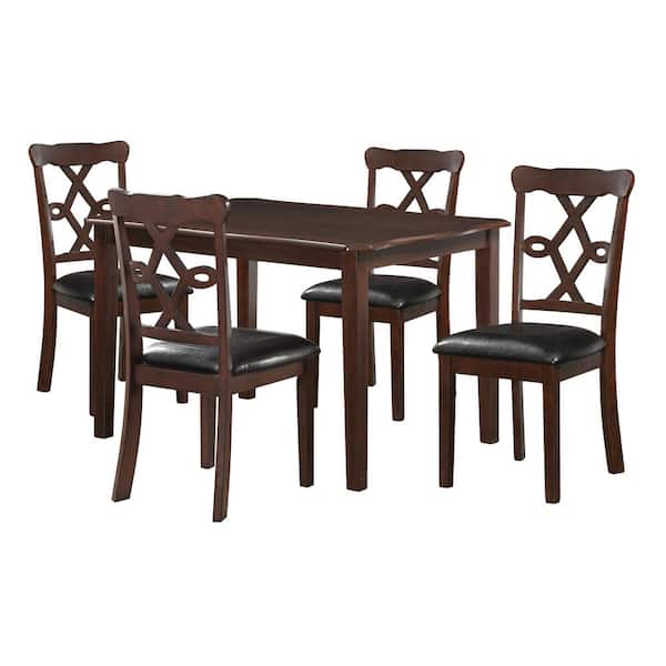 Acme Furniture Ingeborg 5-Piece Black Leatherette and Espresso Dining Set
