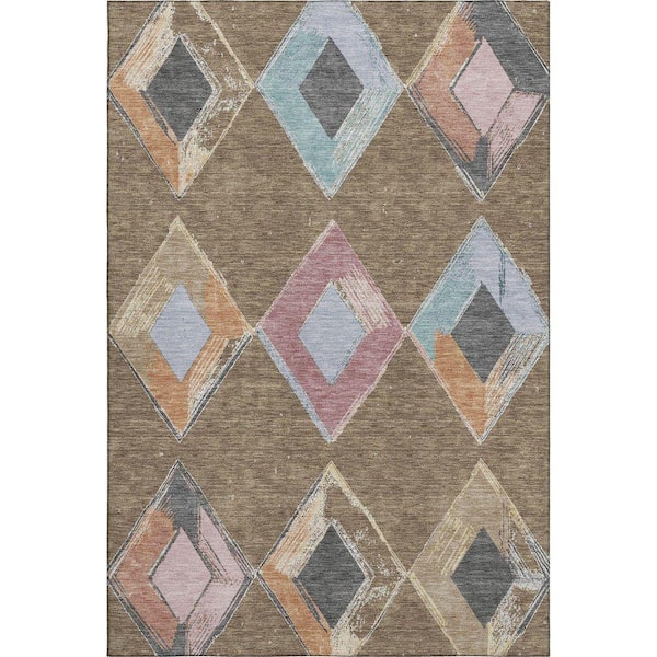 Mayfield Premium Machine Washable Abstract AMF2004 Brown 3 ft. x 4 ft. Area Rug