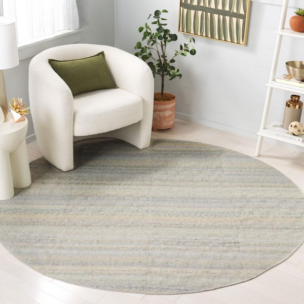 Cabo 7 ft. x 7 ft. Blue/Green Striped Geometric Round Area Rug
