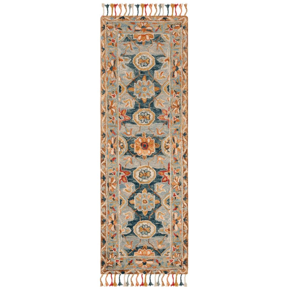 Handmade Gray Floral Tufted Wool Runner Rug - 27" x 6"