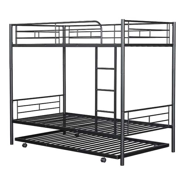 Furniture of America Courtois Black Metal Twin over Twin Bunk Bed with Trundle