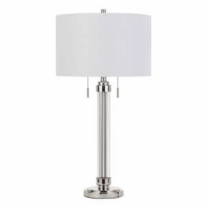 Charlie 31 in. Silver Metallic Integrated LED No Design Interior Lighting for Living Room with White Linen Shade