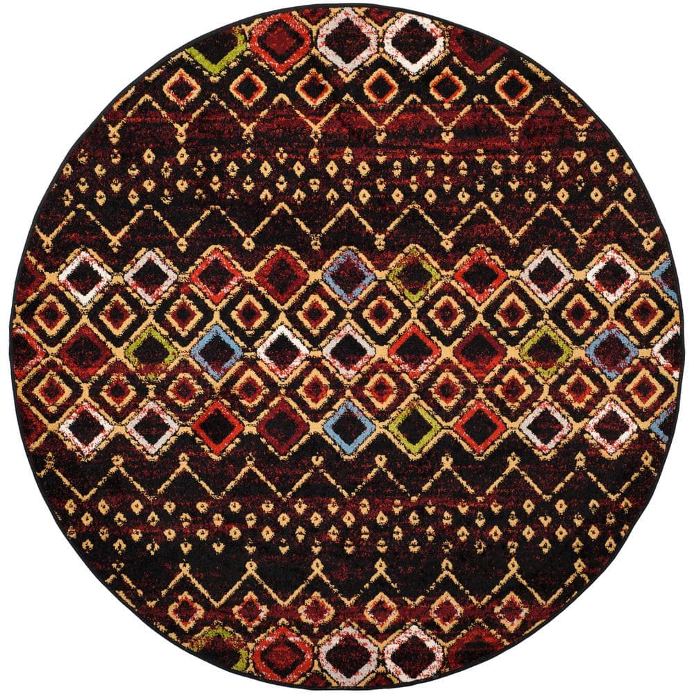 Amsterdam Black/Multi 9 ft. x 9 ft. Multi-Diamonds Chevron Round Area Rug price history on PriceWatchPro